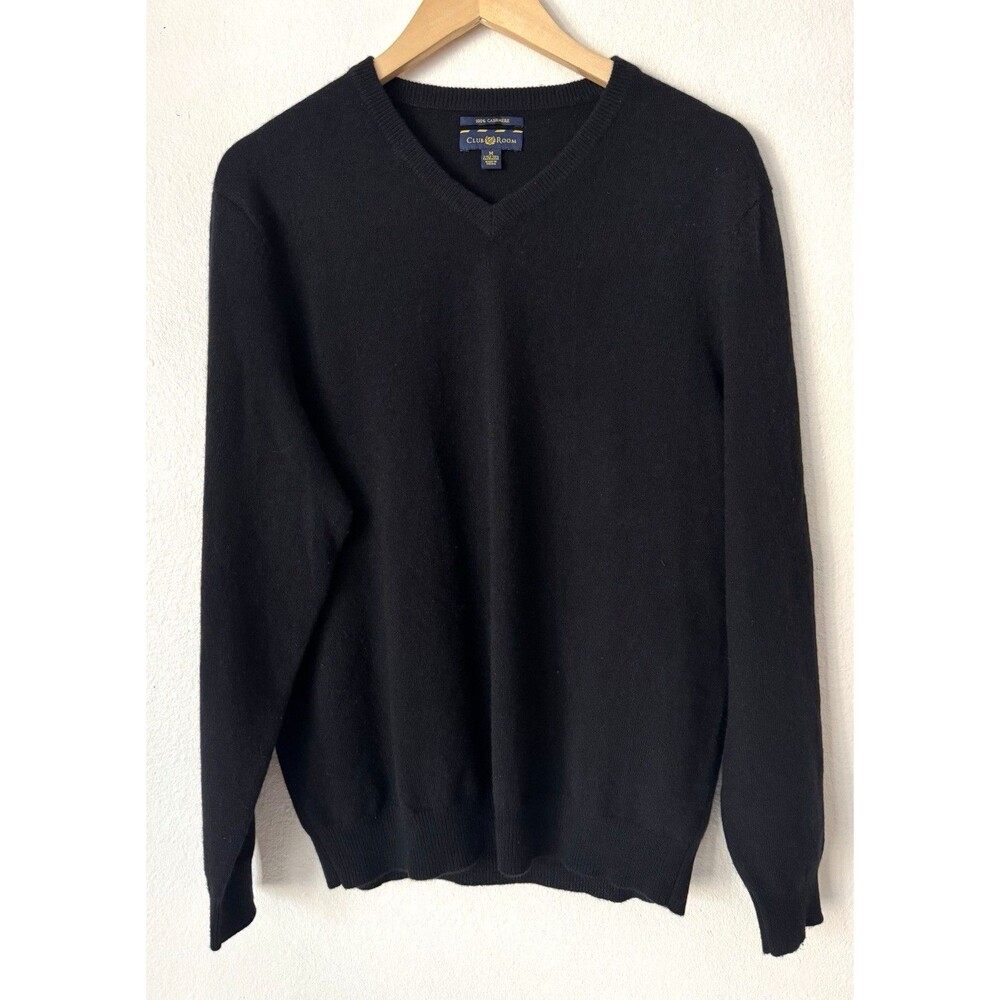 Club Room 2-Ply 100% Cashmere Sweater Black V-Neck Pullover Men’s M Soft EUC